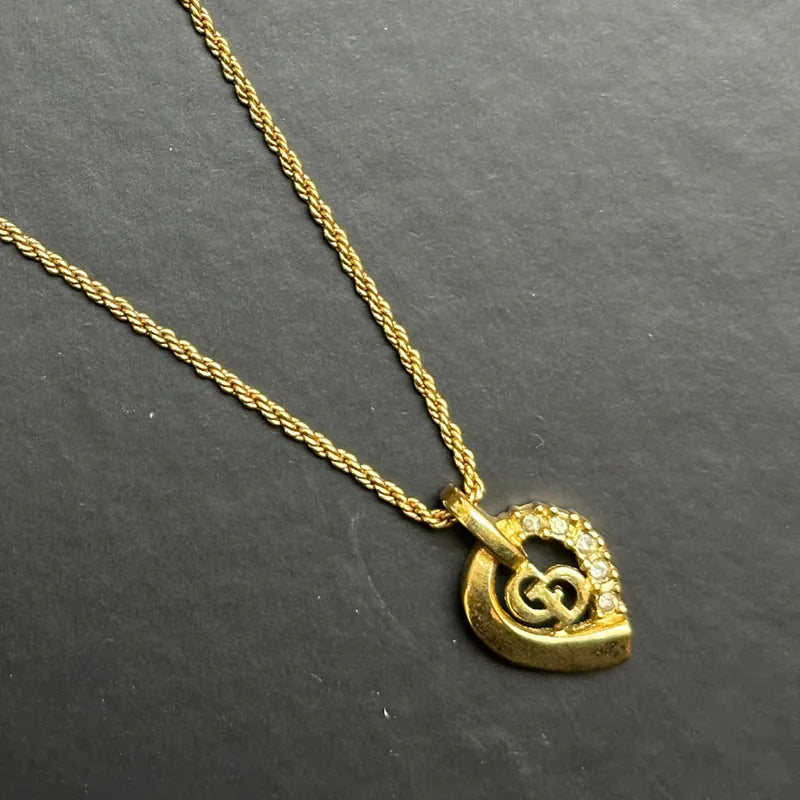 JU405 - Christian Dior Vintage gold Crystal Heart Drop Shape Necklace