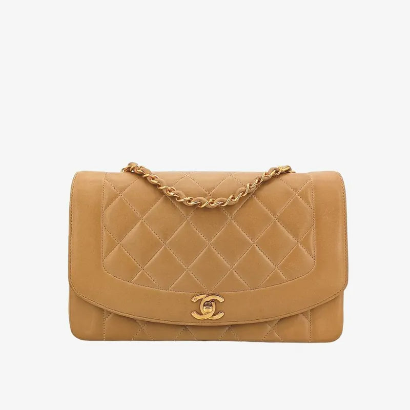 JS328 - CHANEL Vintage Beige Lambskin 25cm Diana Flap Bag