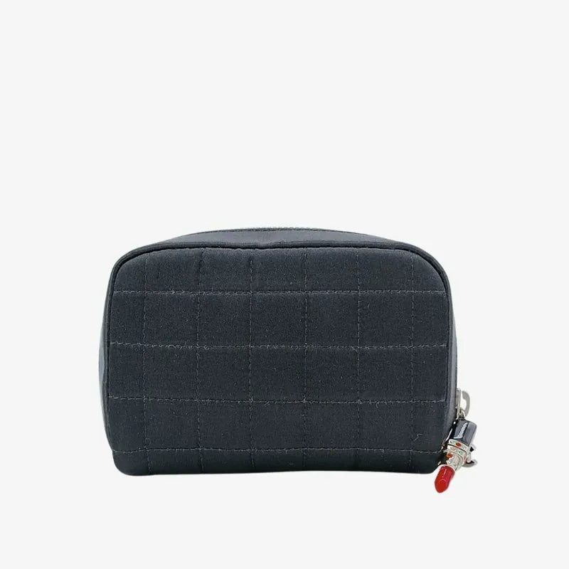 RA350 - CHANEL Black Satin Chocolate Bar Lipstick Charm Pouch