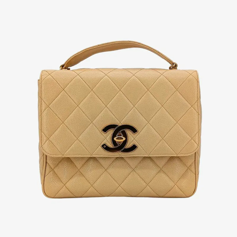 C468 - CHANEL Vintage Beige Caviar Leather Big CC Flap Bag