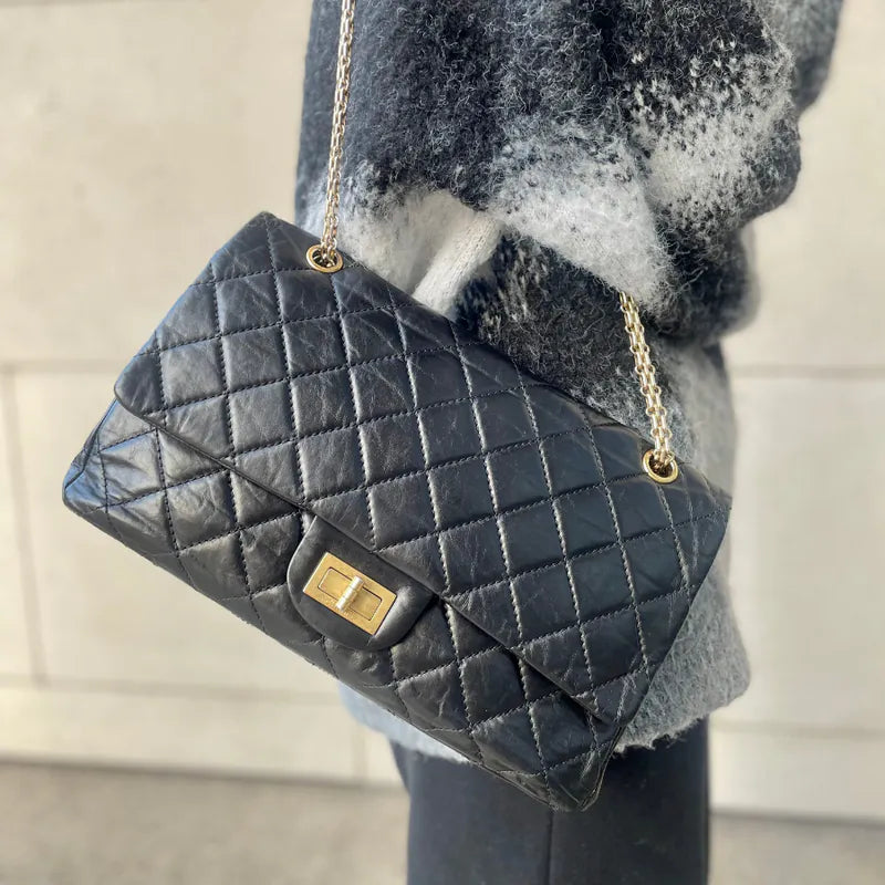JU941 - CHANEL Black Calfskin 2.55 Jumbo Flap Bag