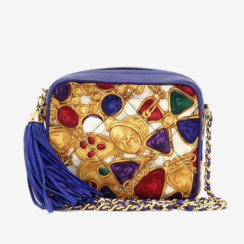 JQ579 - CHANEL Vinatge Blue Satin Mini Bag