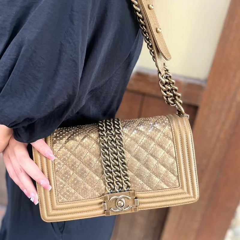 C345 - CHANEL Boy Gold Calfskin 25cm Flap Bag