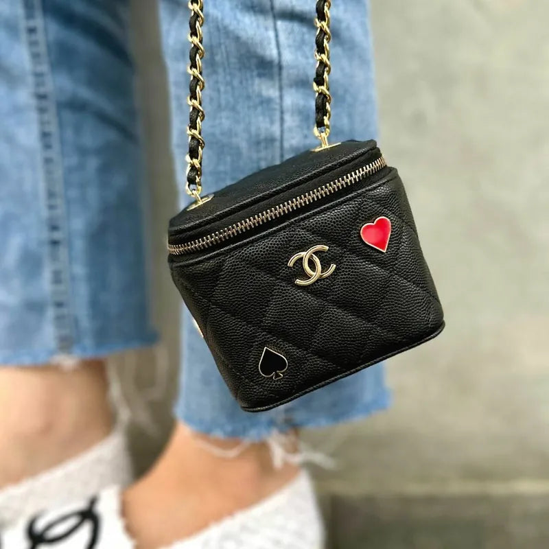 RA346 - CHANEL Black Caviar Leather Mini Vanity Case Bag