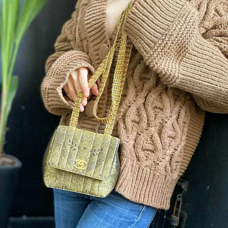 JR898 - CHANEL Vintage Gold Nishijin Woven Flap Bag