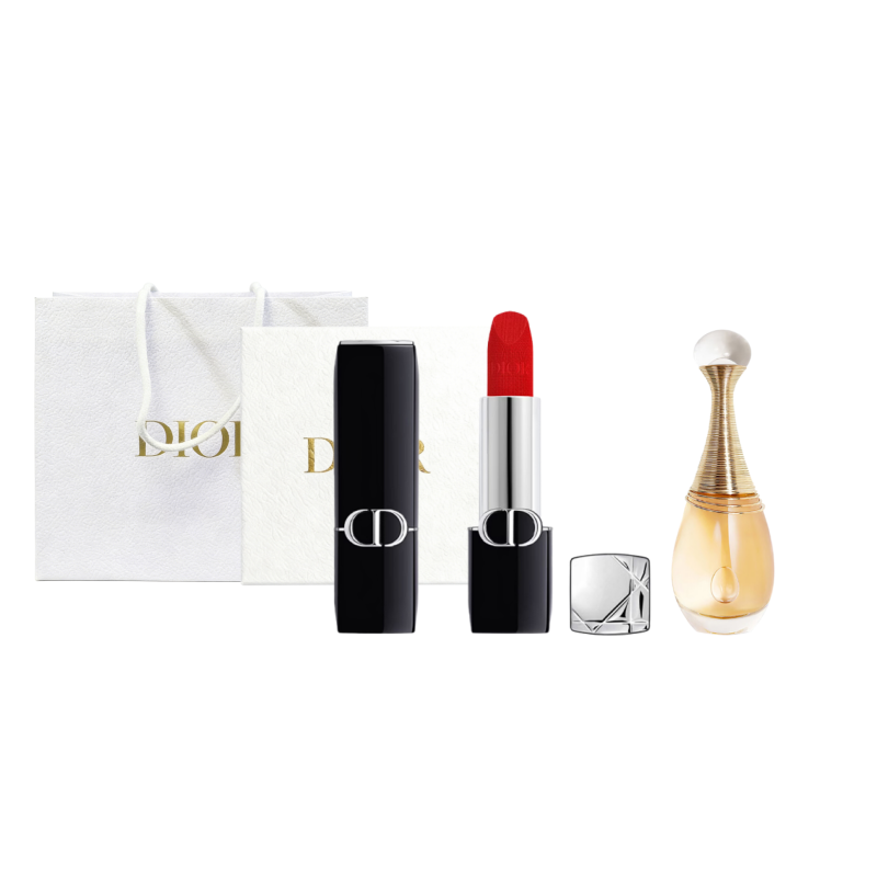 Dior Realme Rich Scent Vibrant Blue Gold Lipstick Perfume Makeup Set Box Shopping Bag Eau De Parfum Edp Floral Scent
