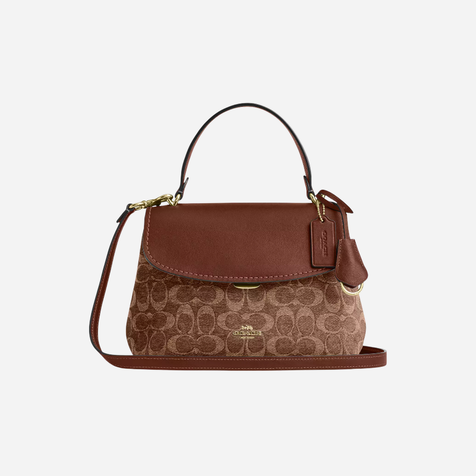 COACH Emory Top Handle Bag In Signature Chenille Gold Light Khaki Vintage Brown