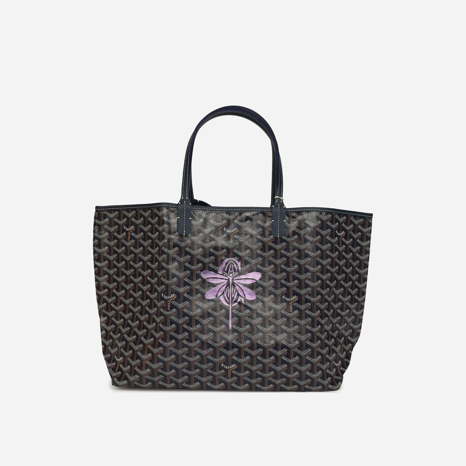 Goyard Goyardine Saint Louis PM Tote Bag Palladium Hardware Navy