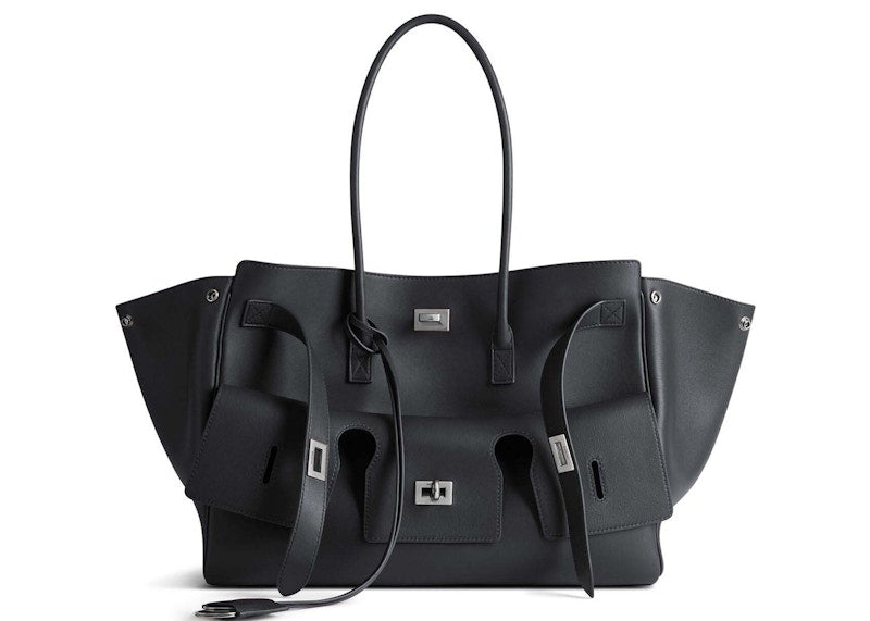 Balenciaga Bel Air Medium Carry All Bag Aged-Silver Hardware Black
