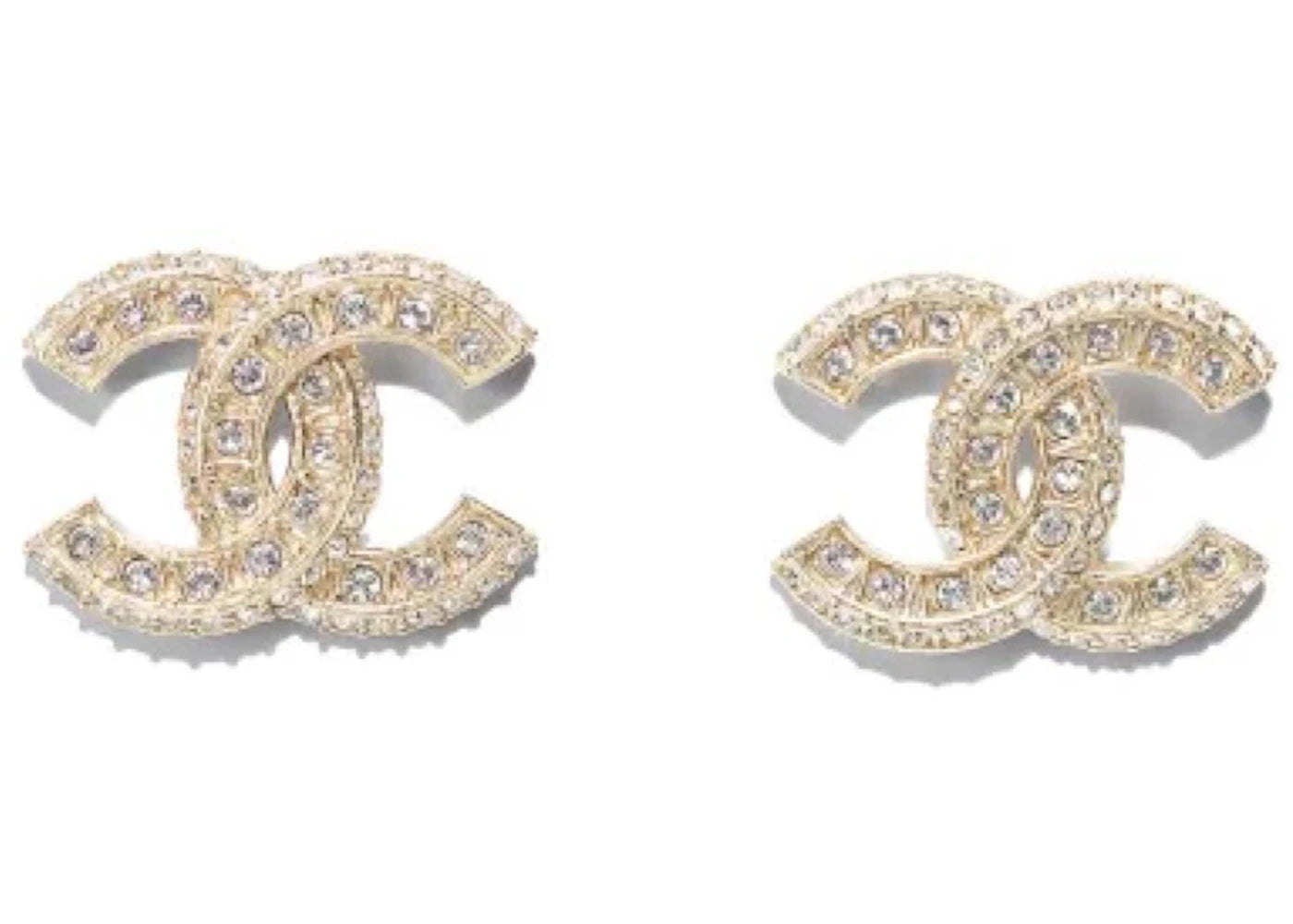 Chanel Crystal CC Gold Stud Earrings Gold
