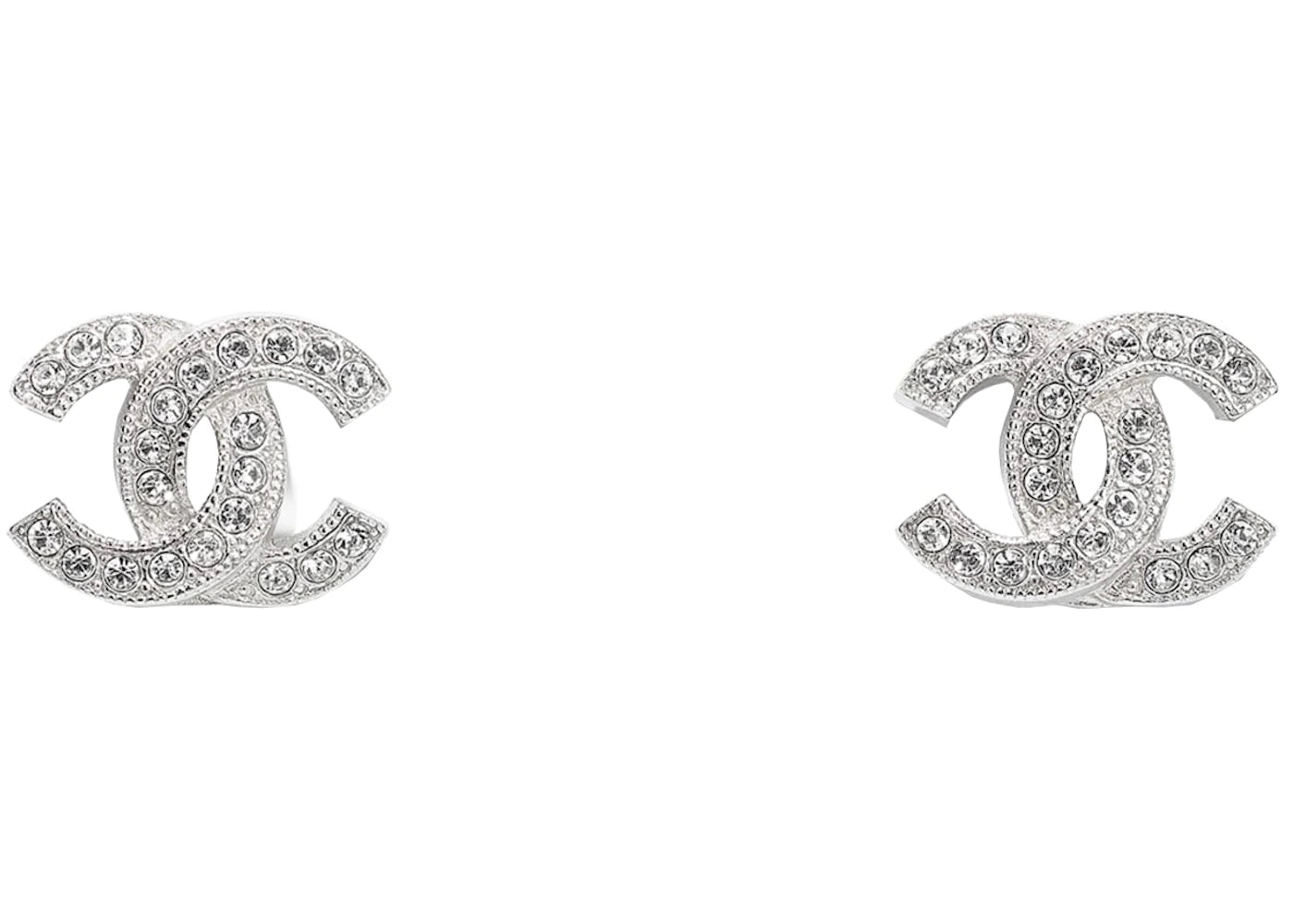Chanel Metal and Strass Earrings Crystal Silver