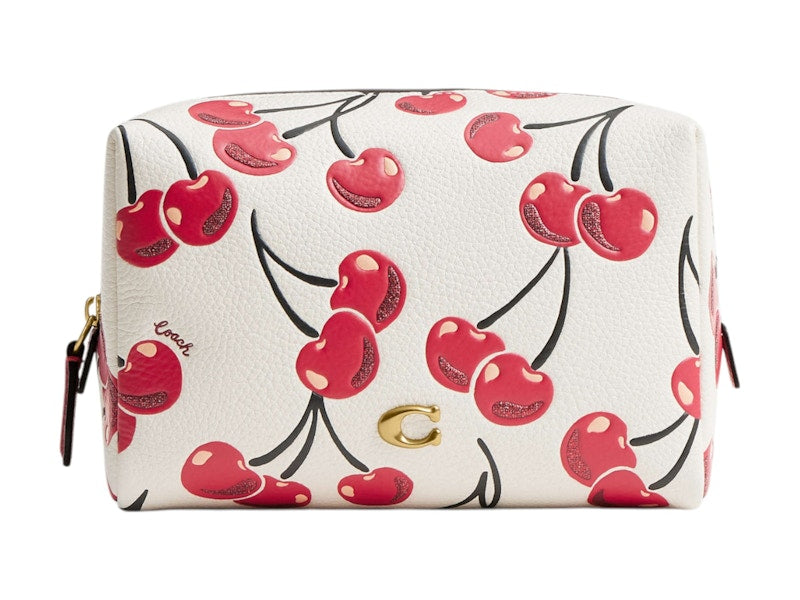 Coach Essential Cosmetic Pouch Cherry Print Brass/Chalk Multi