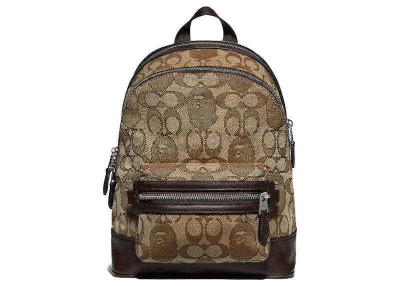 Coach x Bape Academy Backpack 23 Signature Jacquard With Ape Head Light Antique Nickel/Khaki