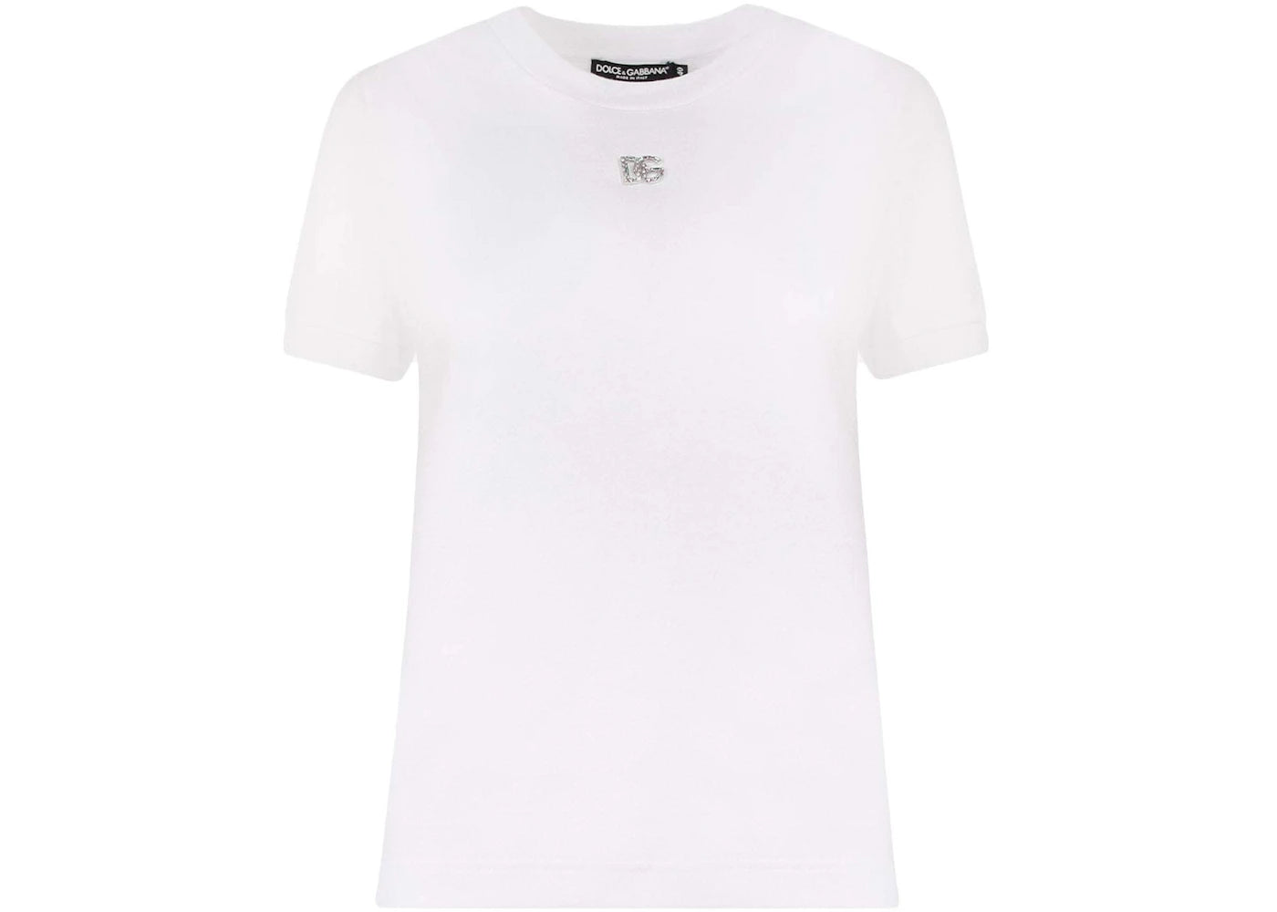 Dolce & Gabbana Woman Cotton Rhinestones Logo Detail T-Shirt White