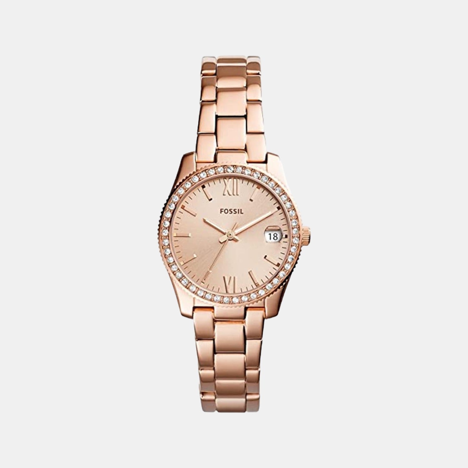 Fossil Scarlette Women Quartz Pink Dial Analog Stainless Steel Watch Es4318