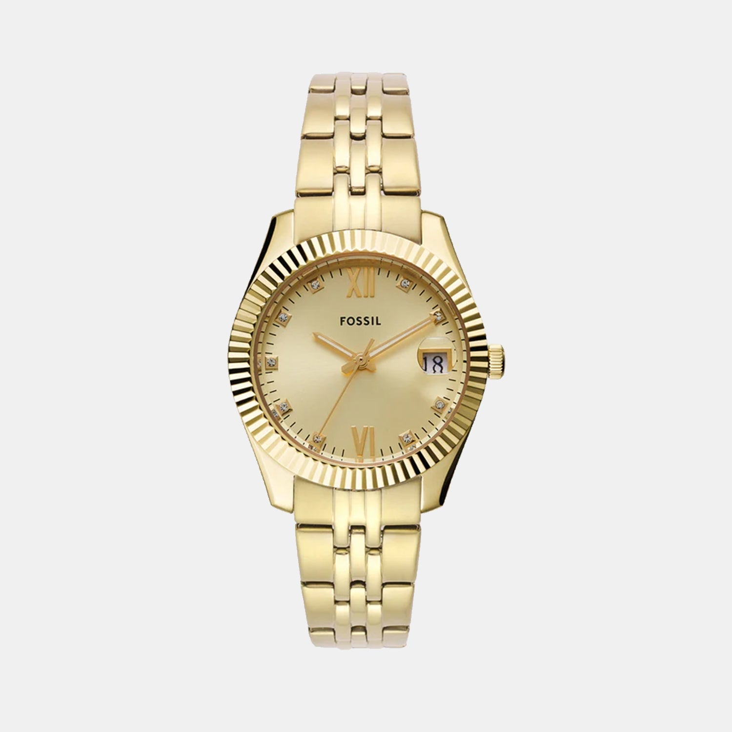 Fossil Scarlette Women Quartz Gold Dial Analog Stainless Steel Watch Es5338