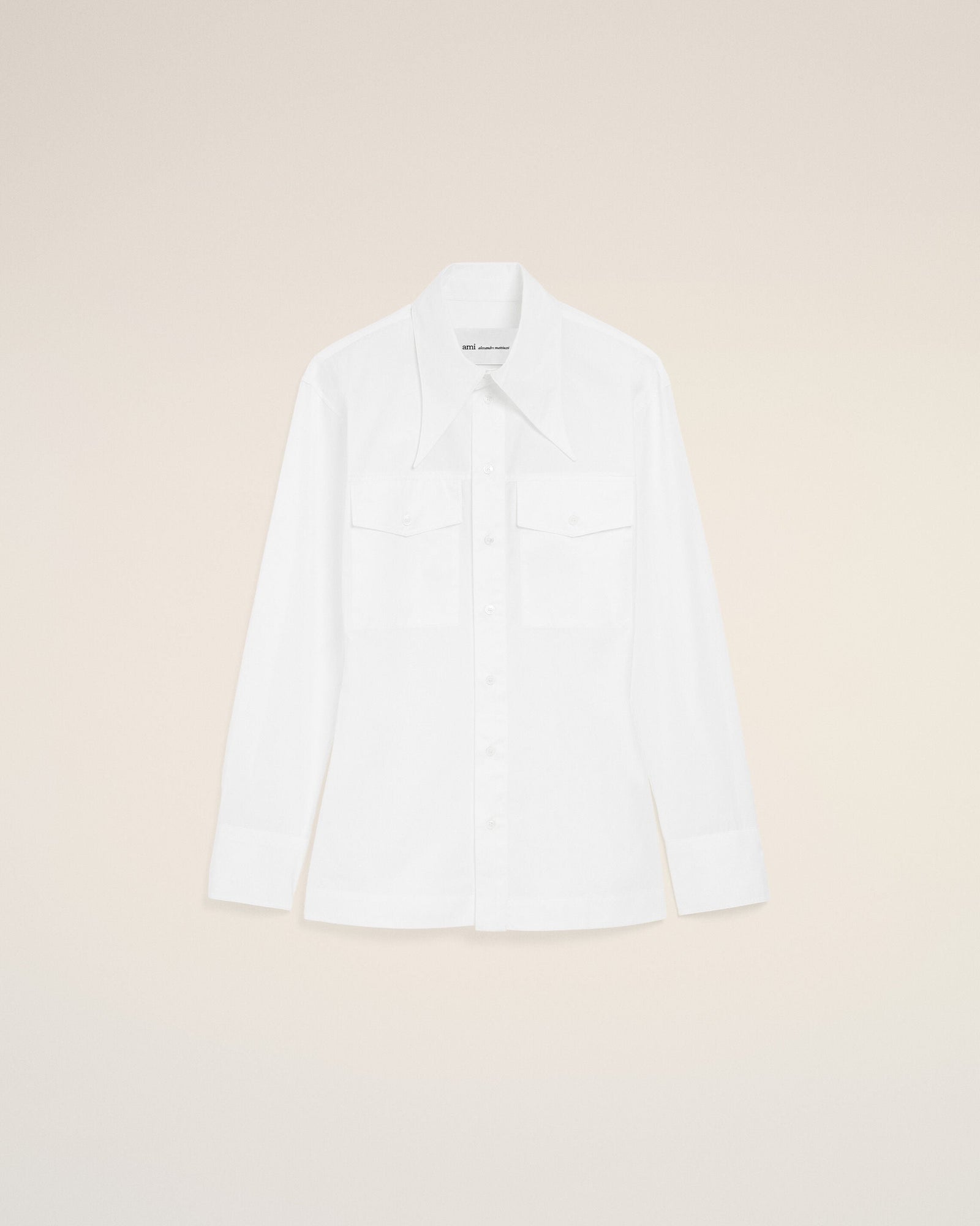 AmiParis White Cotton Sharp Collar Fitted Shirt Women's
