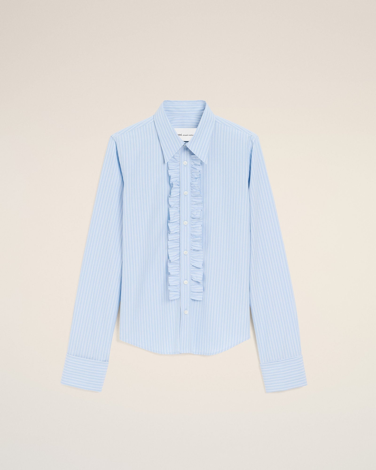 AmiParis Blue Cotton Long Sleeve Ruffled Adjusted Shirt Women's
