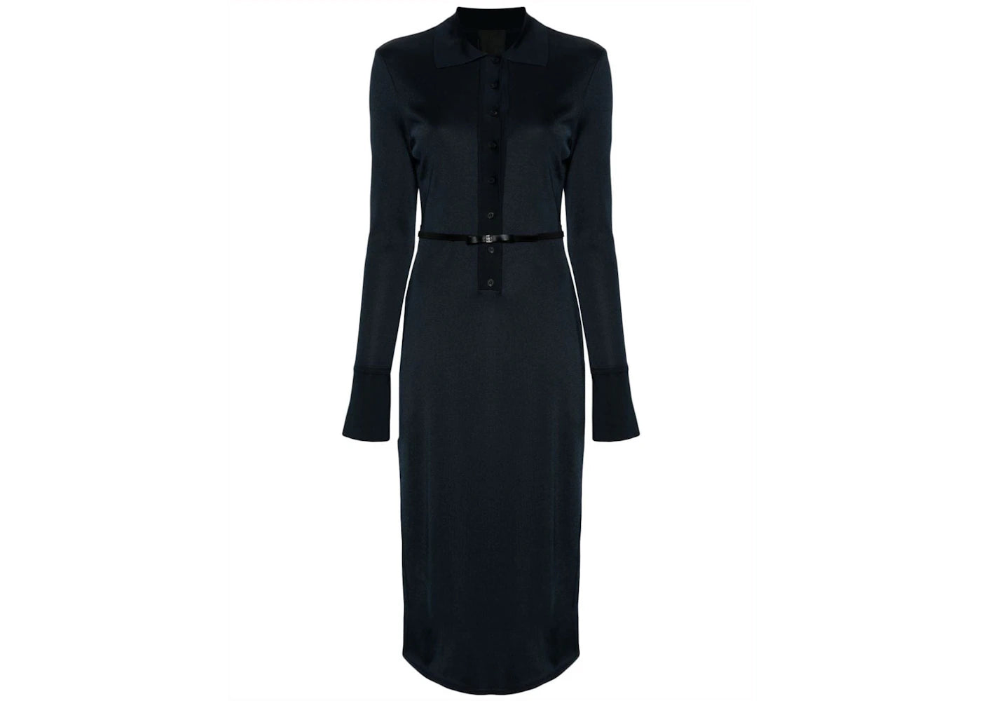Givenchy Belted Polo-Collar Midi Dress Navy Blue