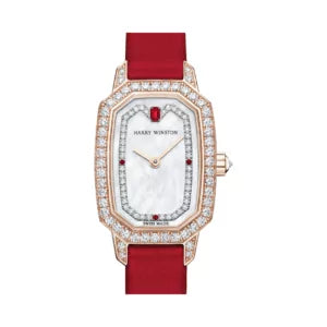 Harry Winston Emerald EMEQHM18RR009 Satin Bracelet 24mm MOP Dial Womens Watch