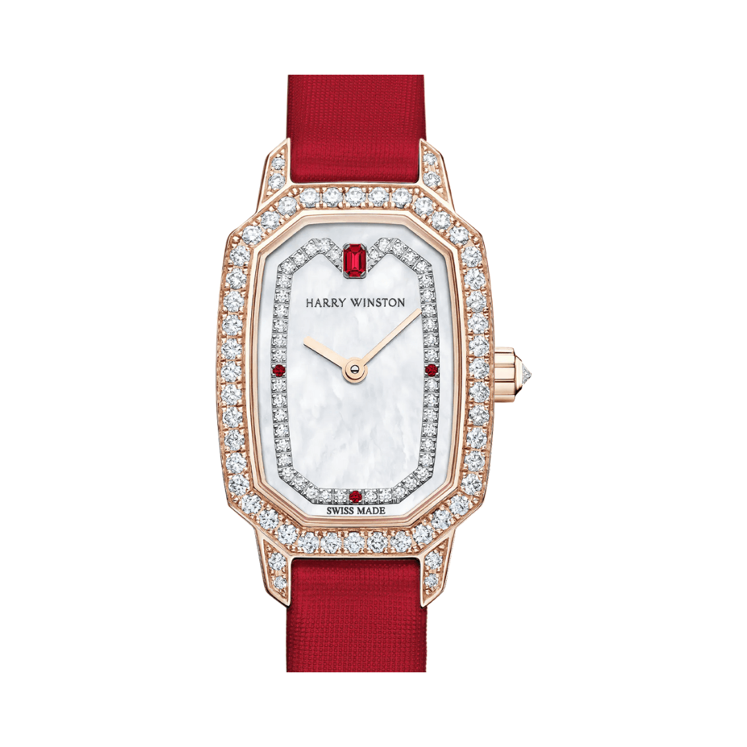 Harry Winston Emerald EMEQHM18RR009 Satin Bracelet 24mm MOP Dial Womens Watch