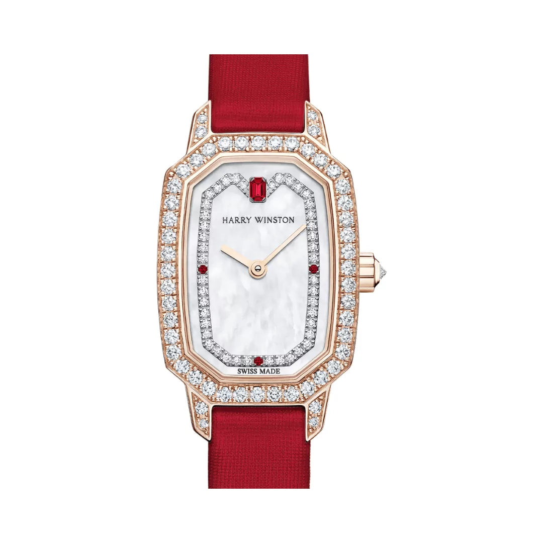 Harry Winston Emerald EMEQHM18RR009 Satin Bracelet 24mm MOP Dial Womens Watch
