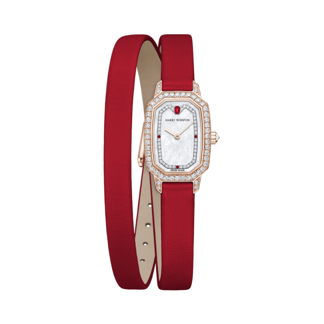 Harry Winston Emerald EMEQHM18RR009 Satin Bracelet 24mm MOP Dial Womens Watch