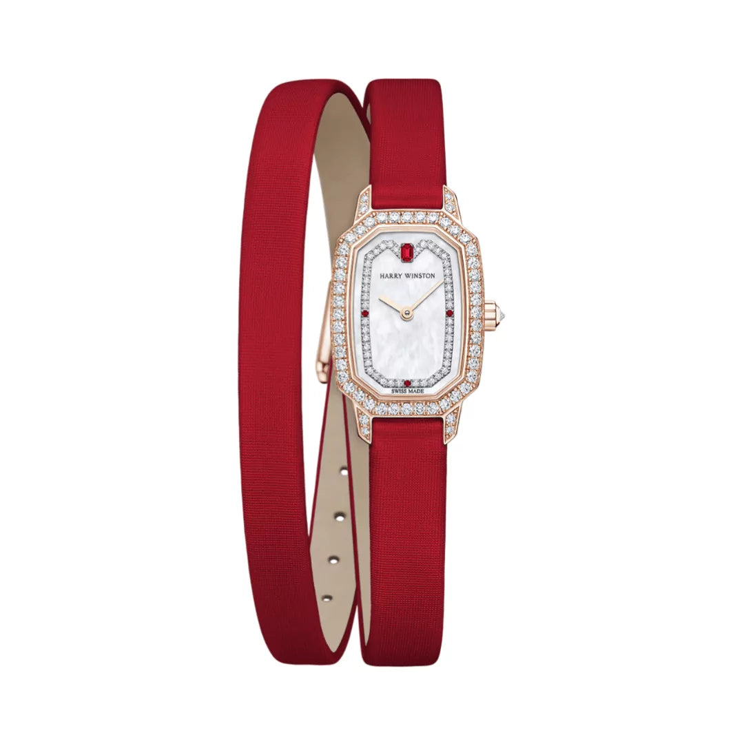 Harry Winston Emerald EMEQHM18RR009 Satin Bracelet 24mm MOP Dial Womens Watch