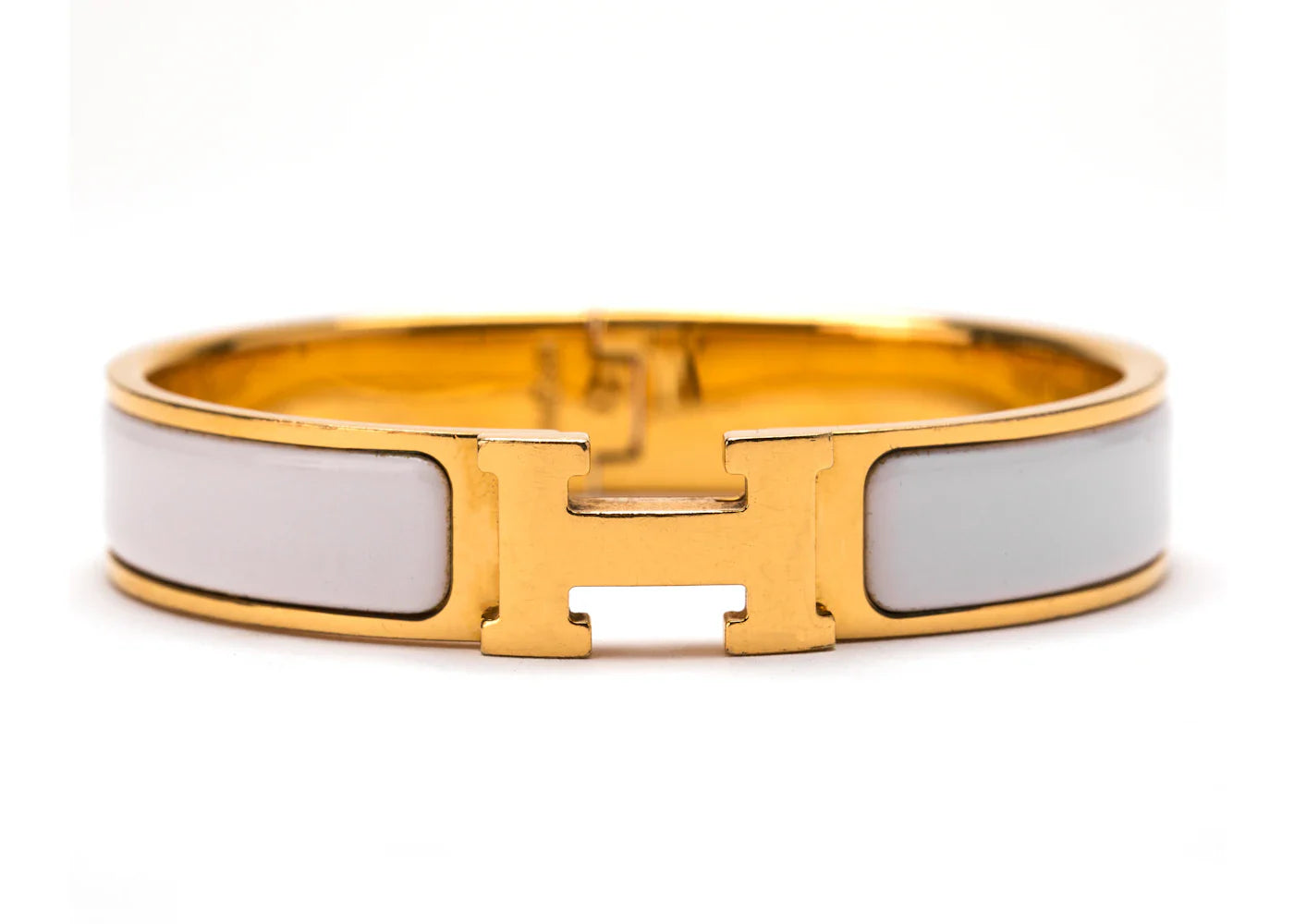 Hermes Clic Clac H Enamel Narrow Pm Gold/White