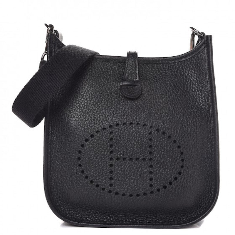 Hermes Evelyne Taurillon Clemence Amazone Strap Palladium TPM Noir