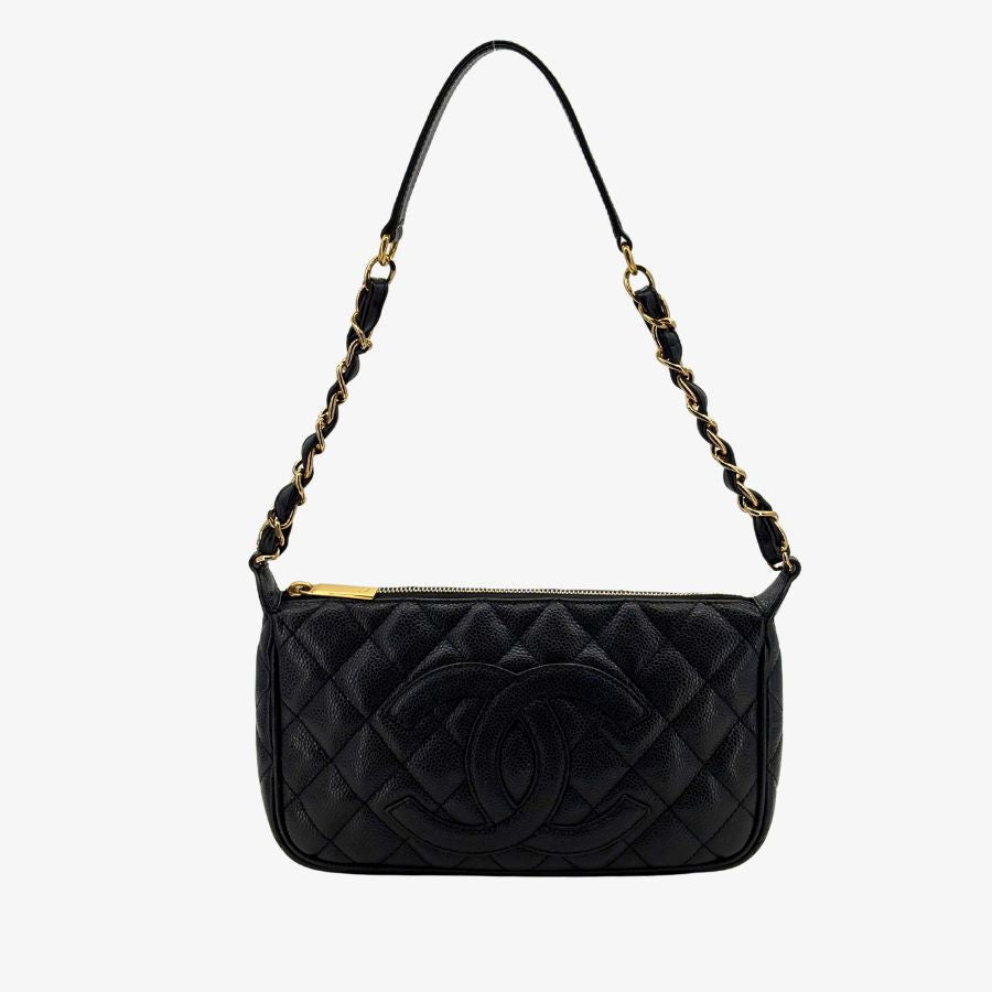 JZ933 - CHANEL Vintage Black Caviar Leather Quilted Handbag