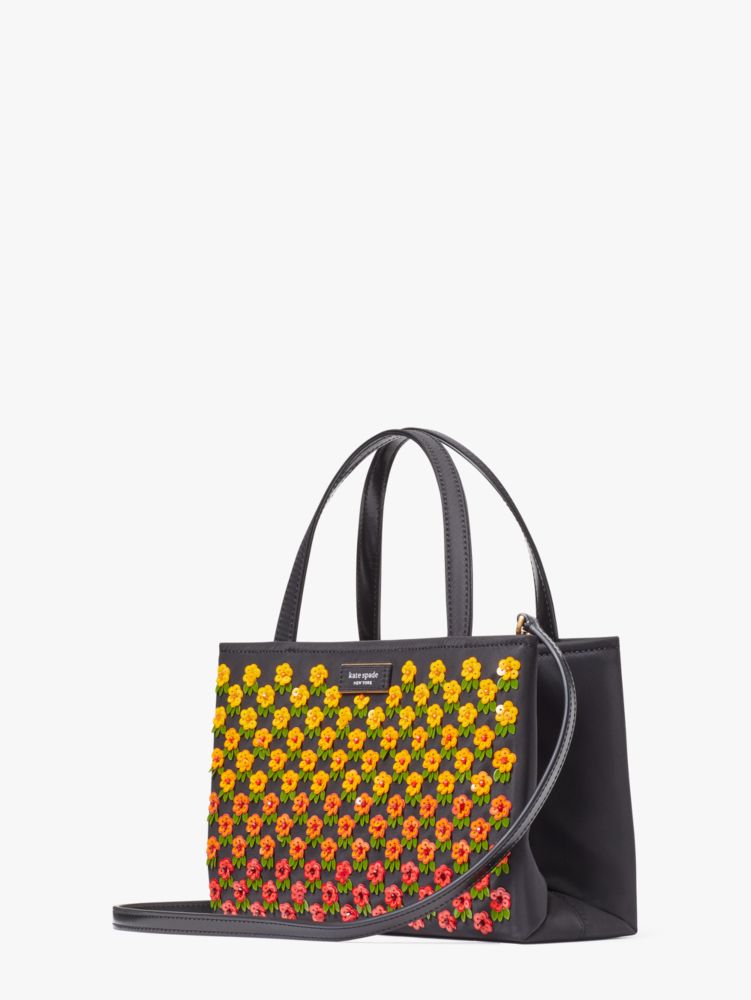 KateSpade Sam Icon Floral Embellished Nylon Small Tote Black Multi