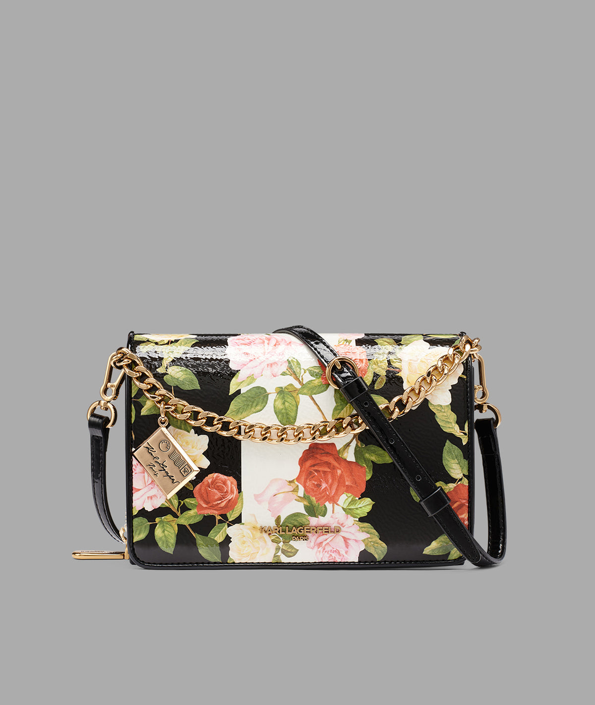 KarlLagerfeld Lourdes crossbody with flowers black floral