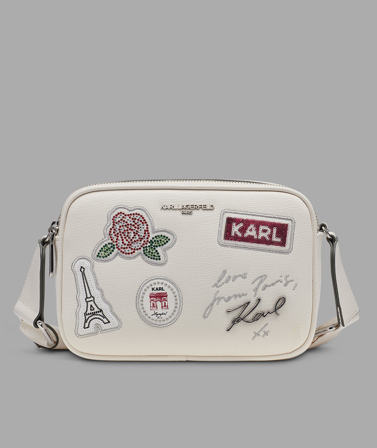 KarlLagerfeld Maybelle crossbody with paris patch winter white/silver