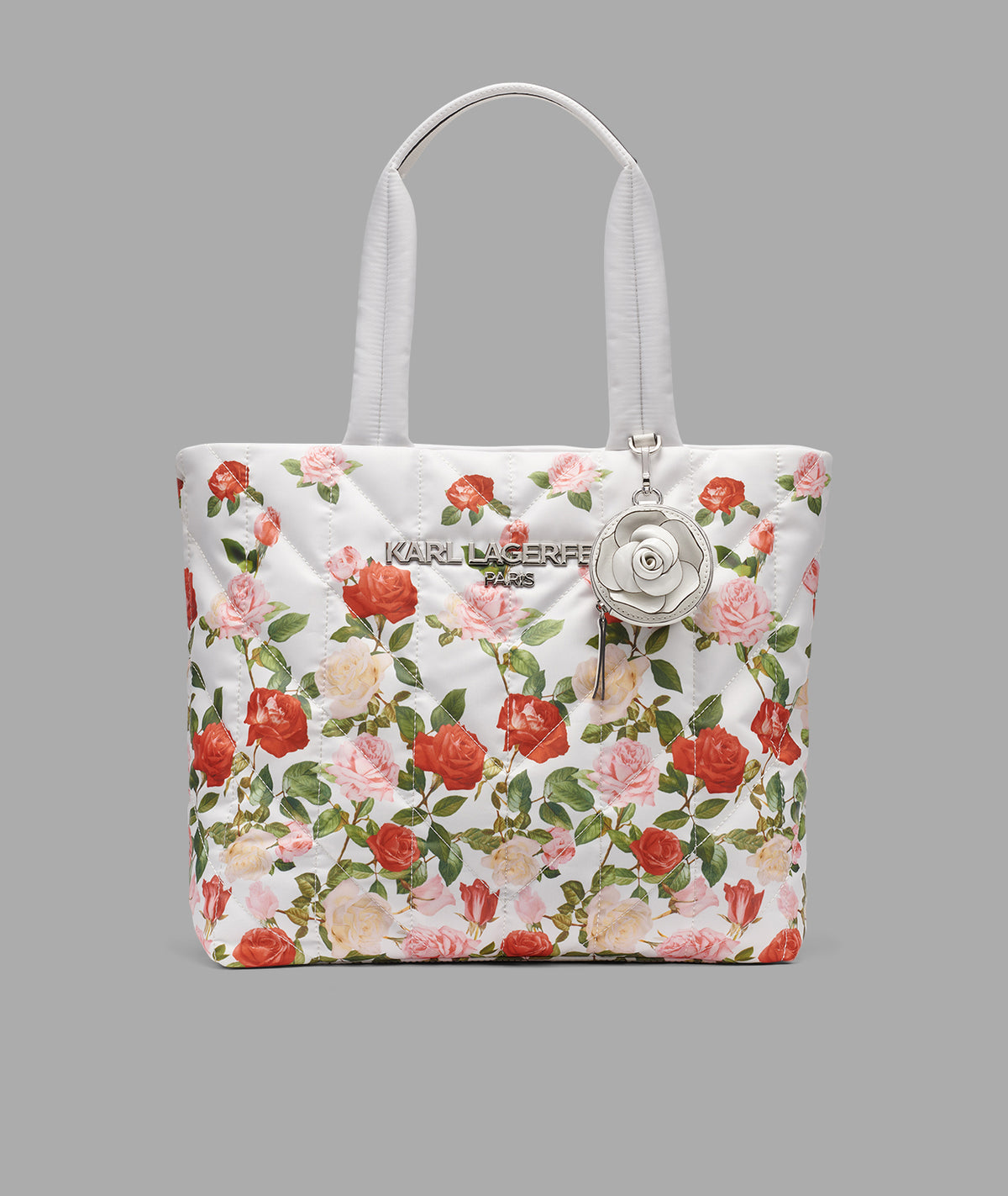 KarlLagerfeld Voyage nylon tote with flower floral white