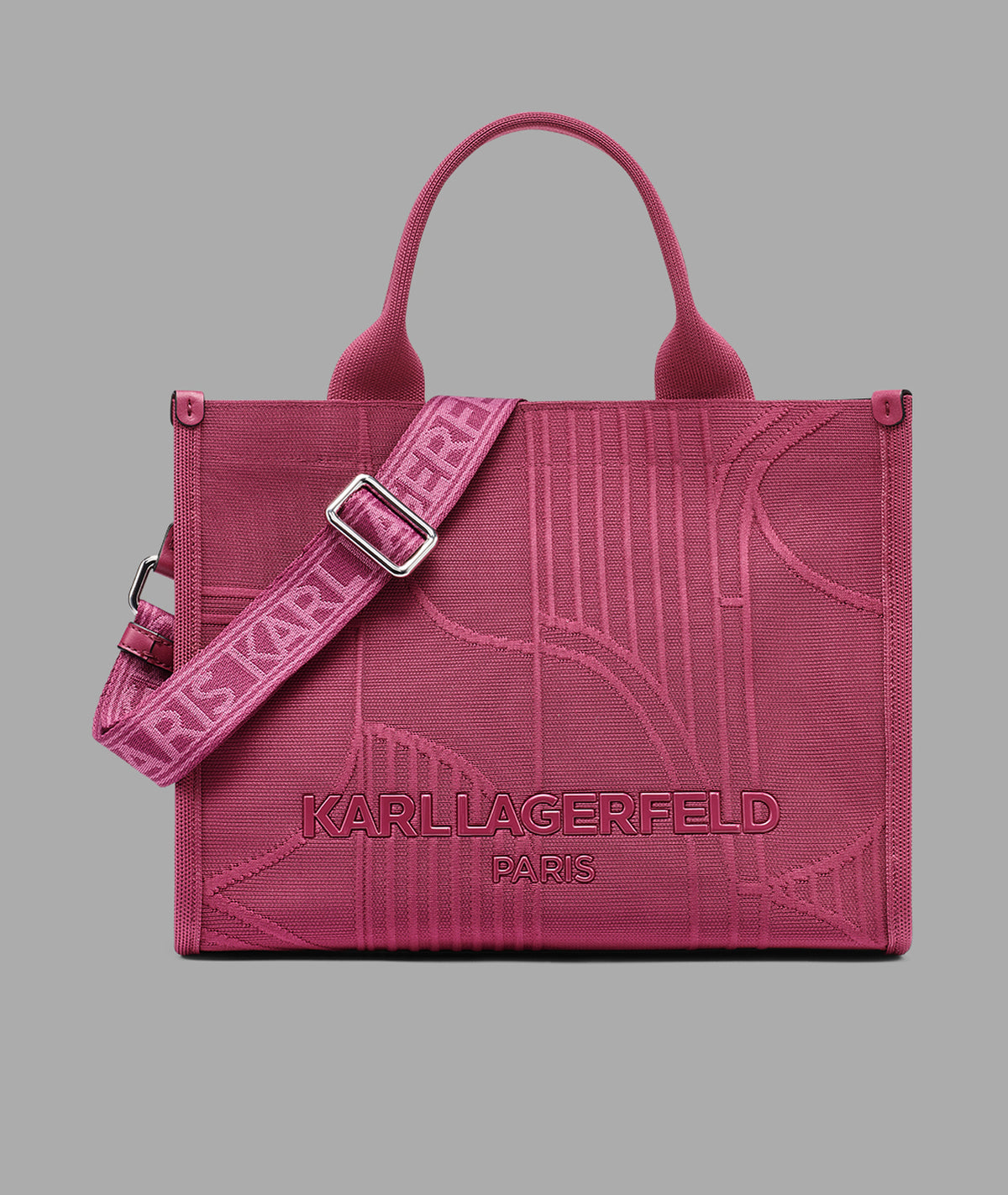 KarlLagerfeld Kristina deboss knit medium tote currant