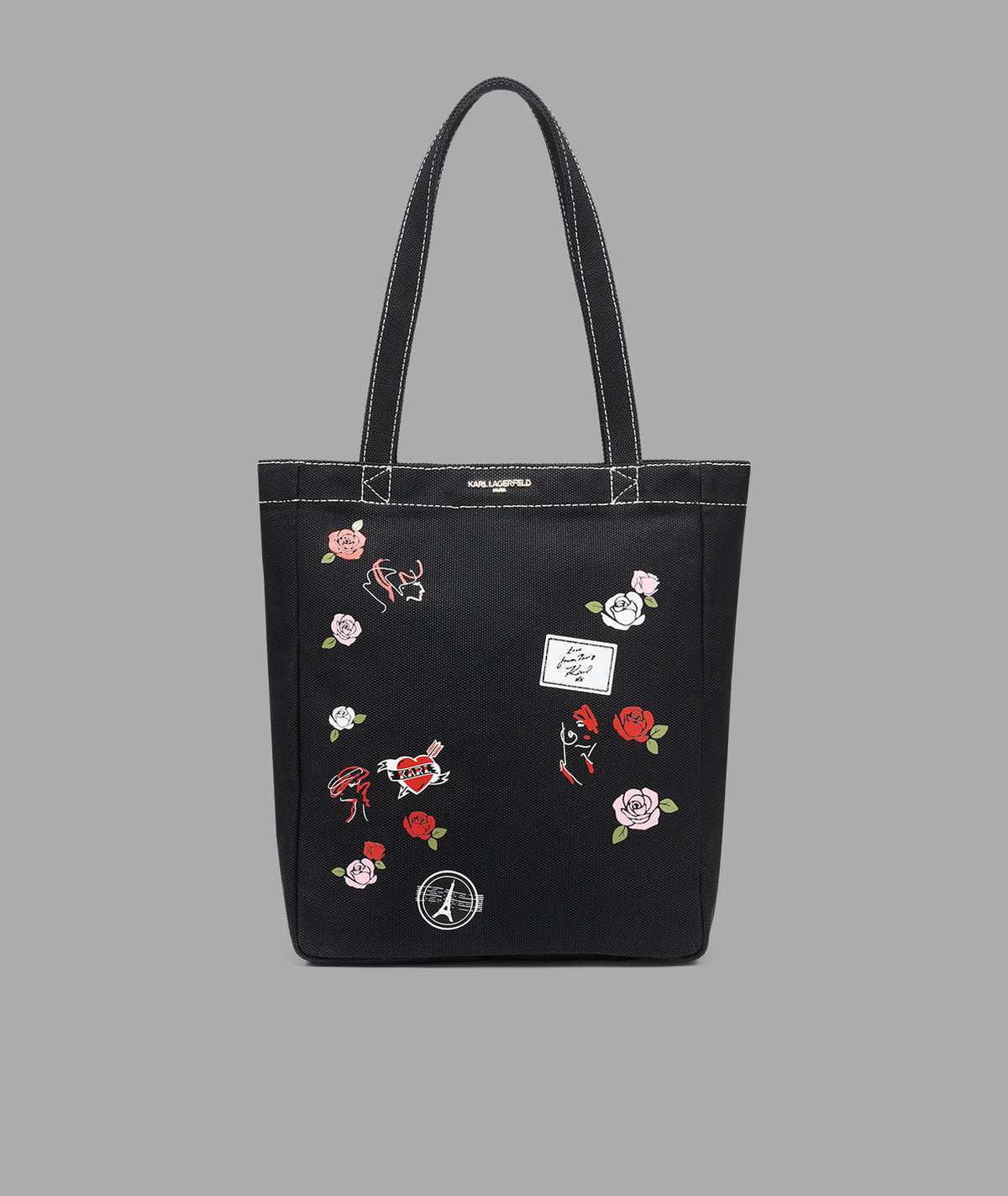 KarlLagerfeld Cannes floral canvas tote black