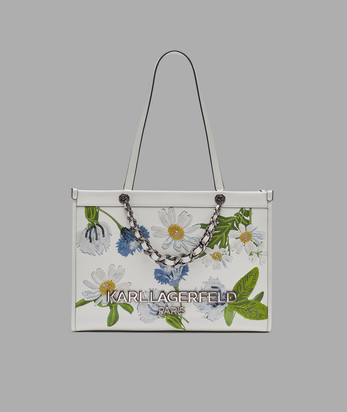 KarlLagerfeld Savoie floral tote with chain strap white floral multi