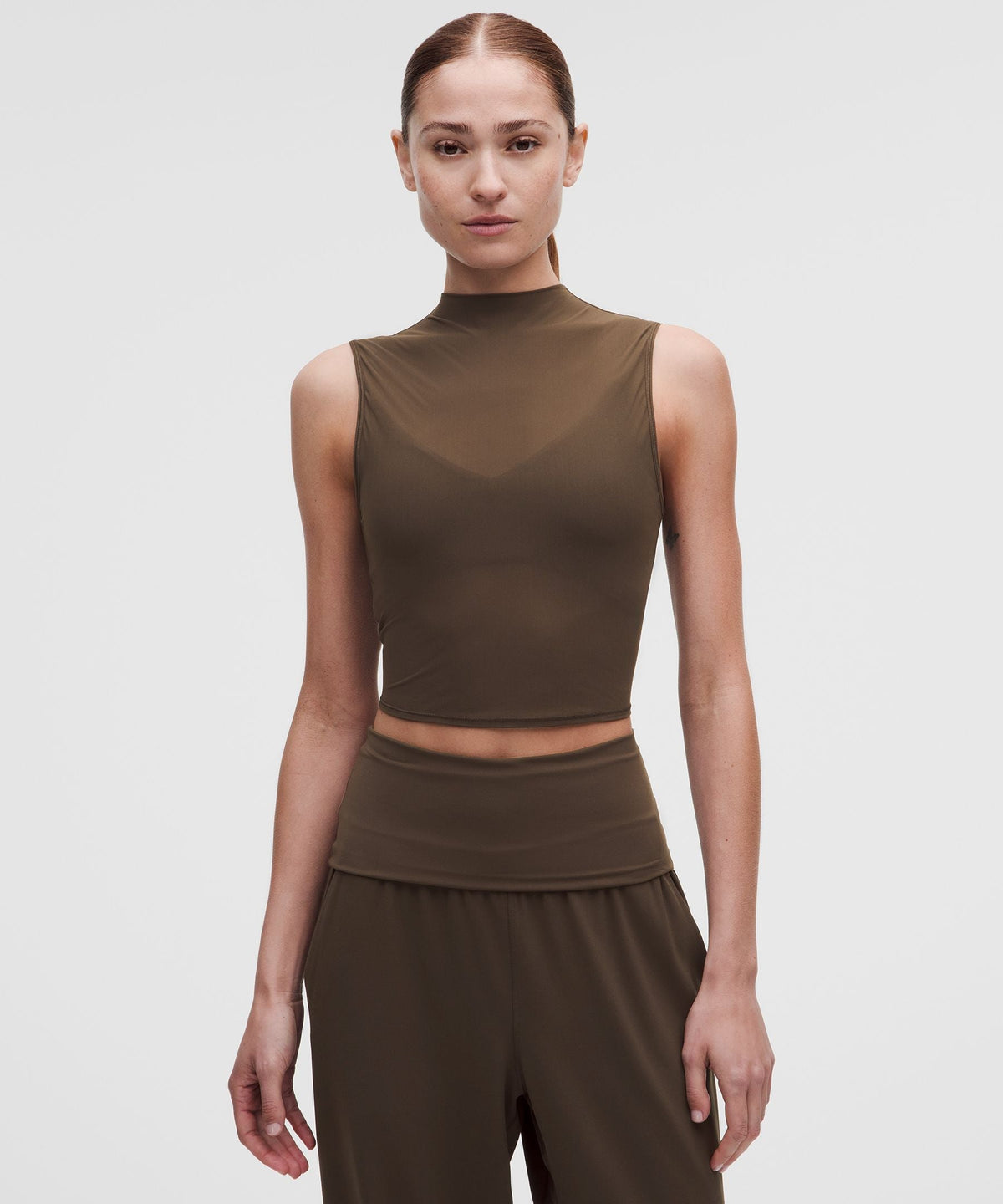 Lululemon Women's Nulu and Mesh-Overlay Cropped Studio Tank Top