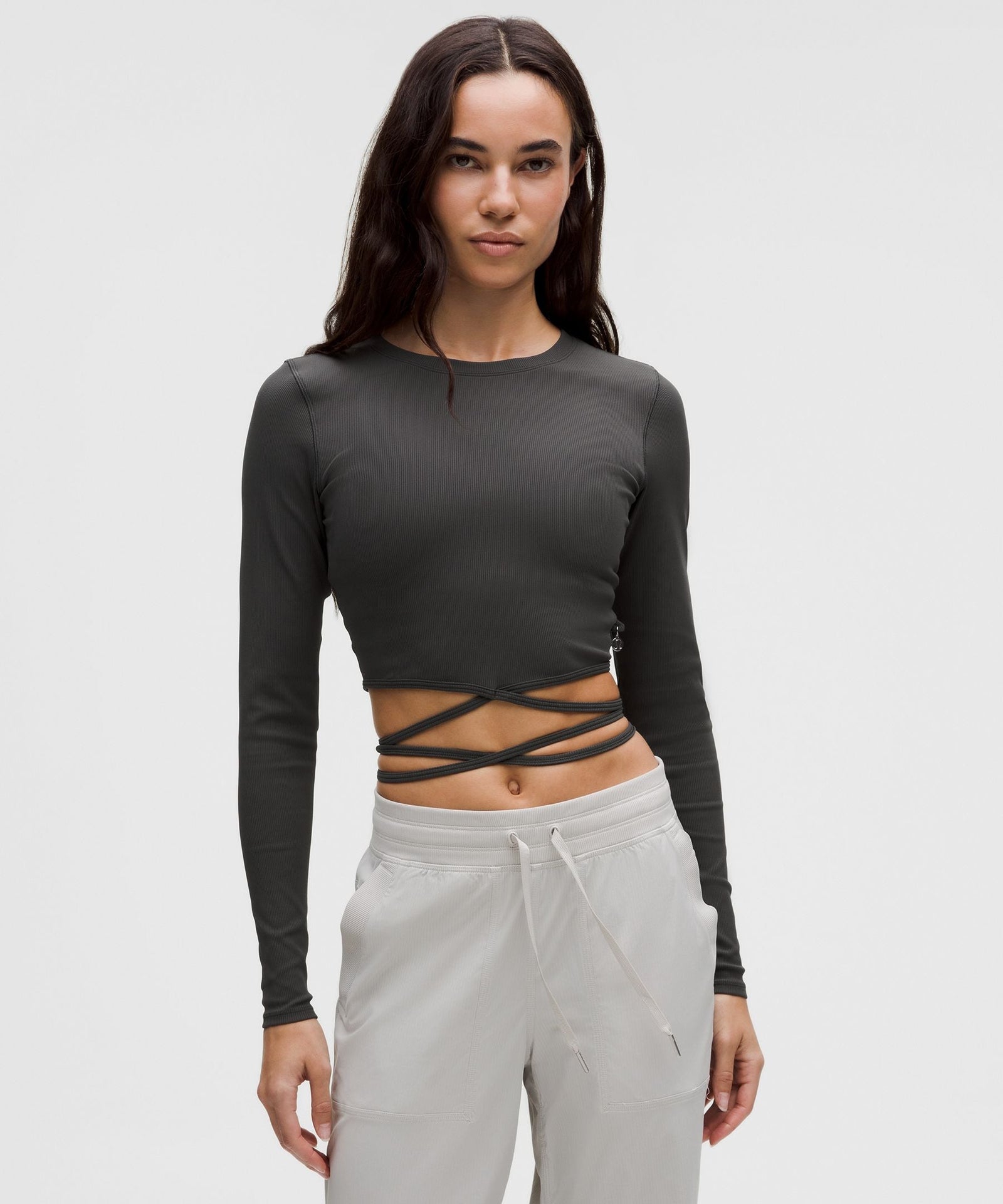 Lululemon Women's Logo Charm Ribbed Waist-Tie Long-Sleeve Shirt