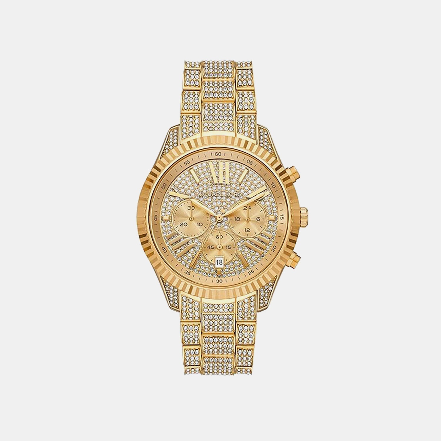Michael Kors Lexington Women Quartz Gold Dial Chronograph Stainless Steel Watch Mk4971
