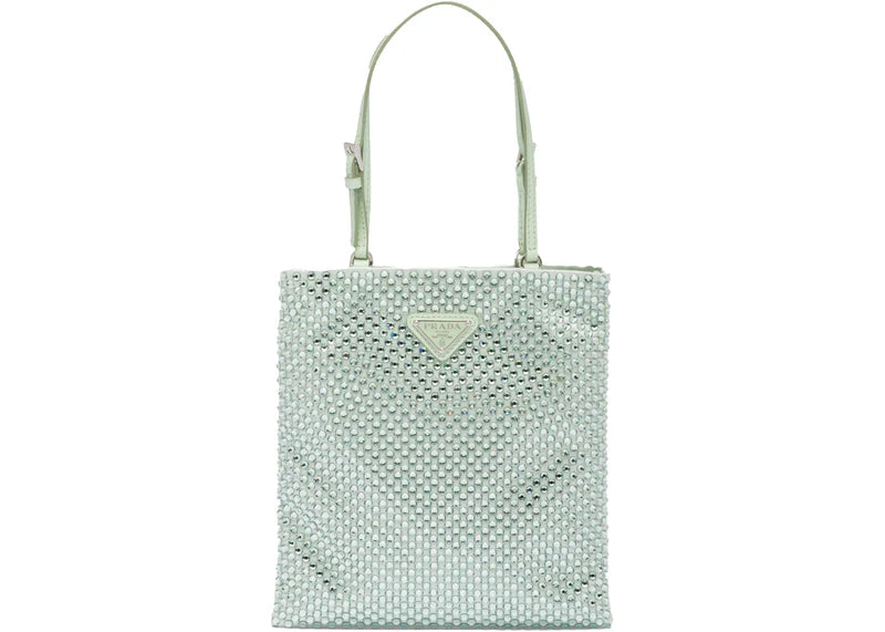 Prada Embellished Satin Handbag Aqua