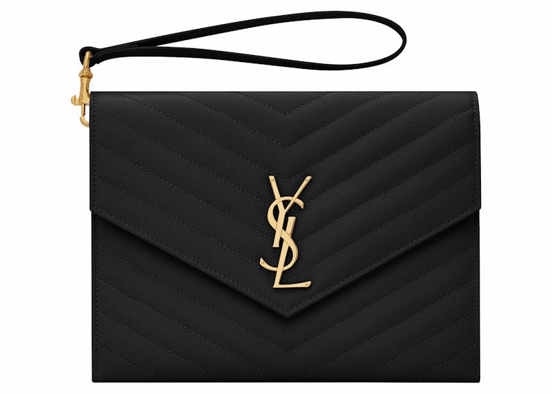 Saint Laurent Cassandre Matelasse Flap Pouch In Quilted Embossed Leather Black