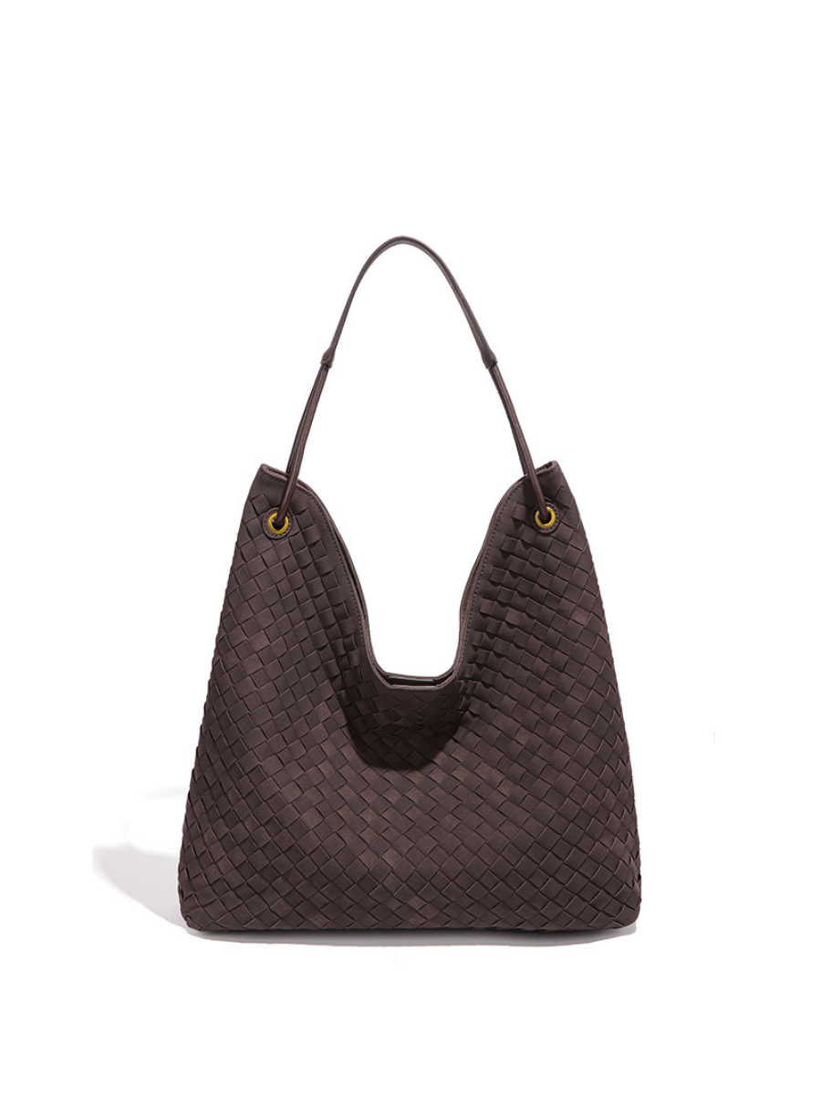 Sia- Ladies Woven Tote Bag , Faux Leather | Chocolate