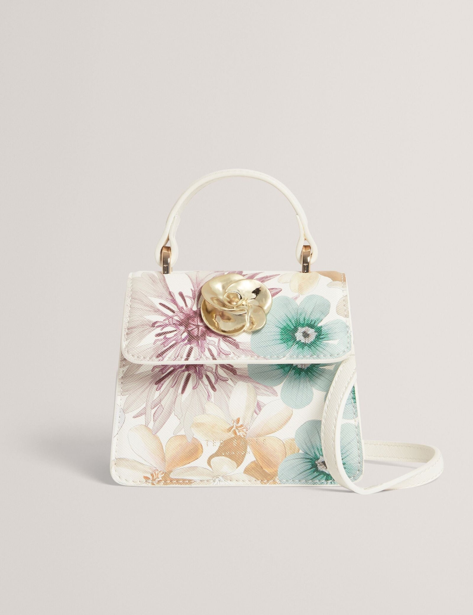 Ted Baker Helensa Petal Print Mini Top Handle Bag In White Women's