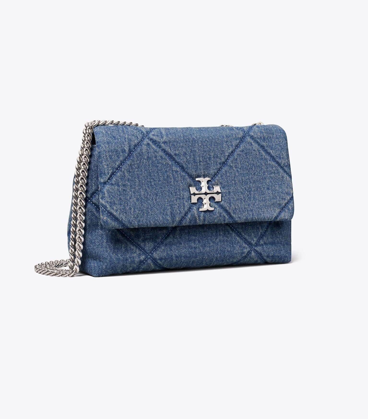 Small Kira Diamond Quilt Denim Shoulder Bag