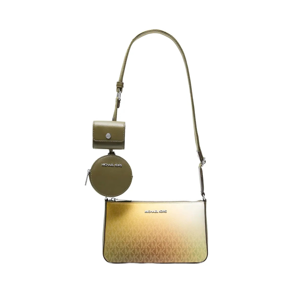 Michael Kors Jet Set Small Ombre Signature Logo Crossbody Bag with Case for Apple Airpods Pro® Olive Combo