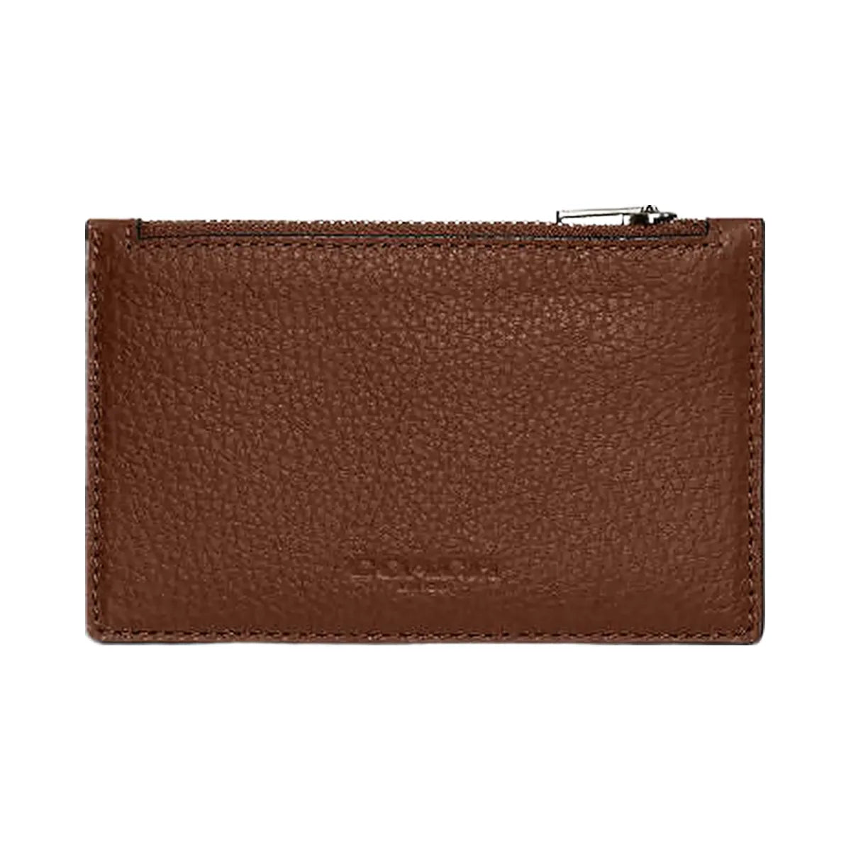 Coach Zip Card Case Pebbled Leather-Gunmetal-Saddle
