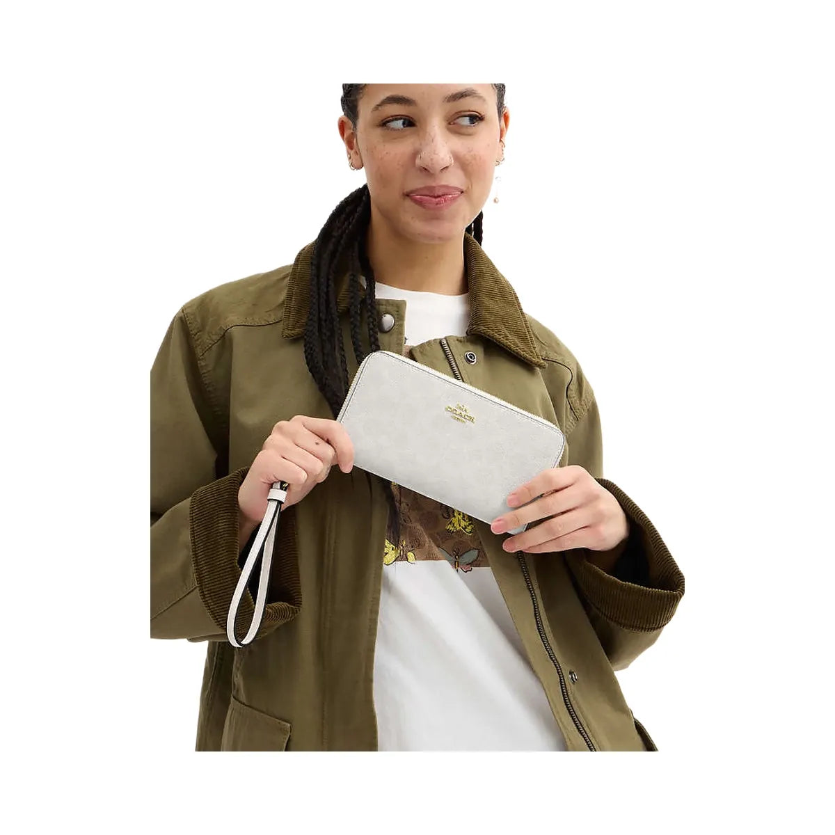 Coach Long Zip Around Wallet In Signature Canvas Signature Canvas-Gold-White-Chalk