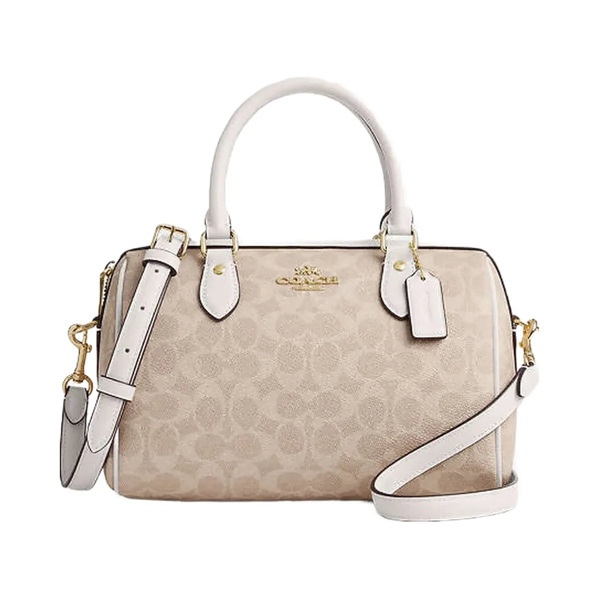 Coach Rowan Satchel Bag In Signature Canvas Signature Canvas-Gold-Sand-Chalk